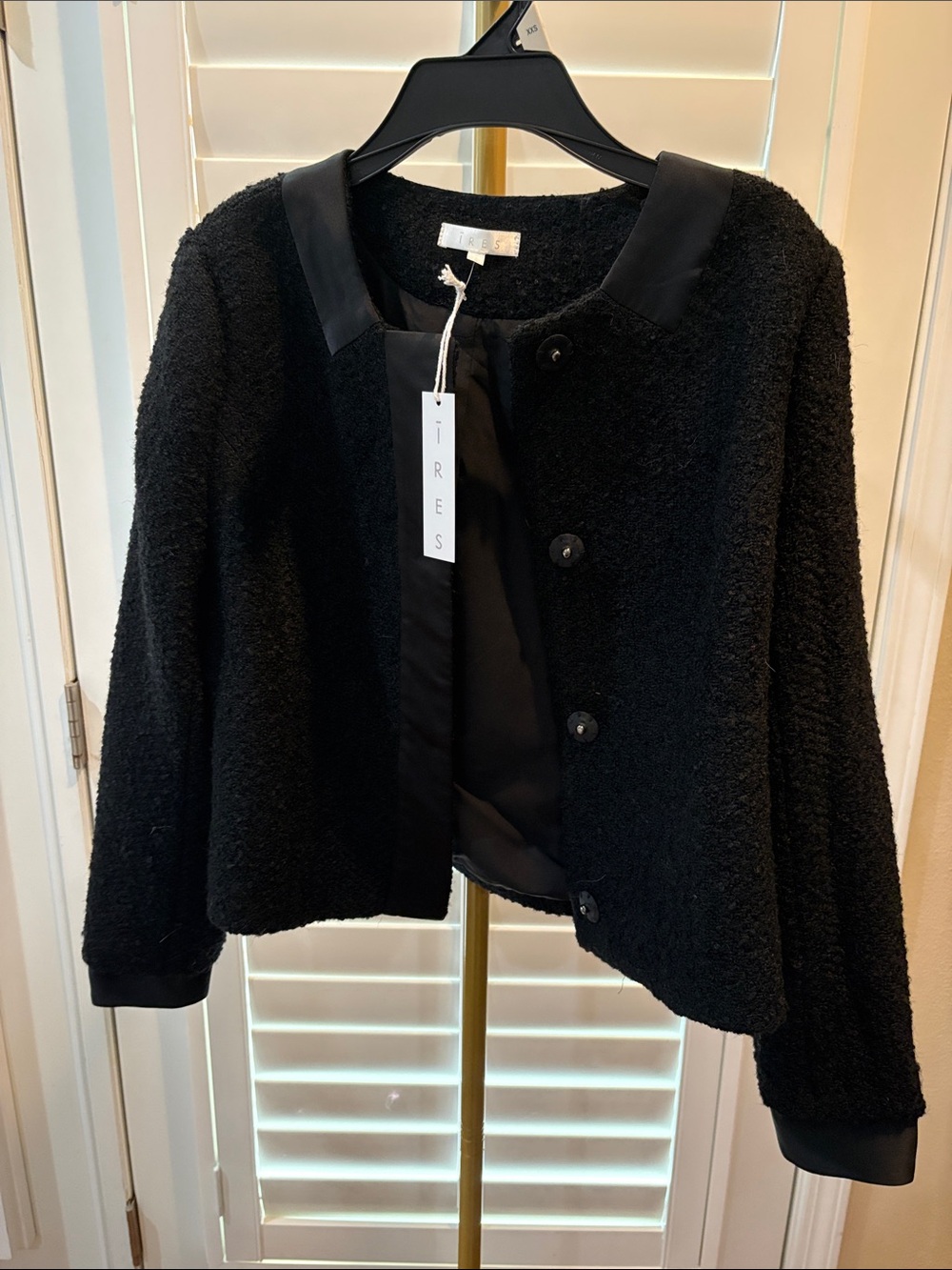 Ires Black Bouclé Jacket with Satin Trim